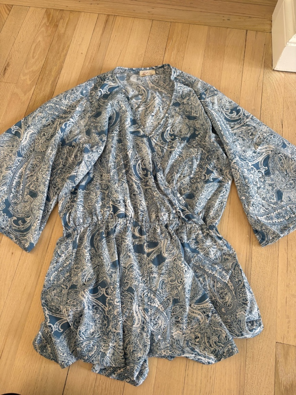 Elan Blue & White Paisley Wrap-Style Romper